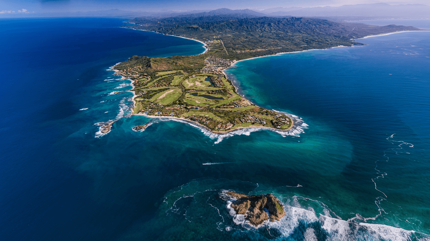 Aerial drone view of Punta de Mita luxury locations and coastline